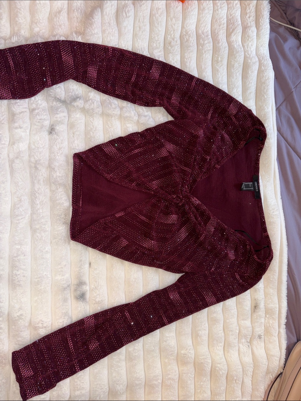 Forever 21 Burgundy Open-Knit Bolero Cardigan